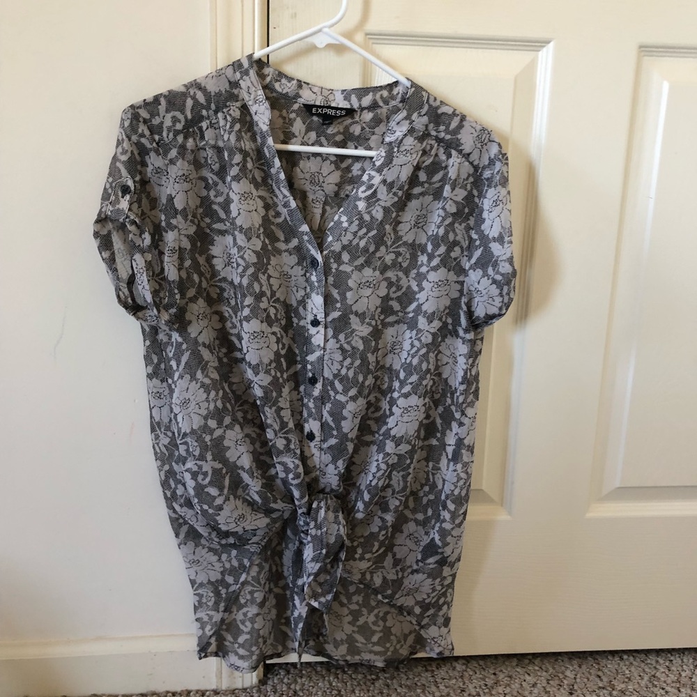 Sheer  black & white floral top from Express